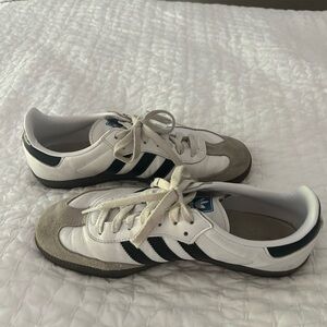 Adidas White Leather Sneakers w/Black Stripes